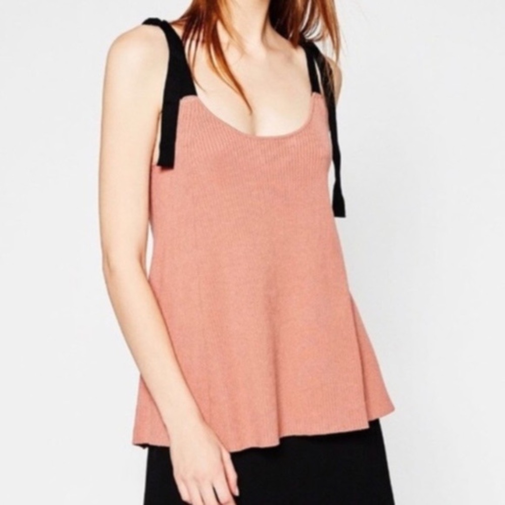 Zara blush pink black tie shoulder sweater tank - Picture 3 of 3